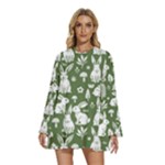 Easter bunny pattern Round Neck Long Sleeve Bohemian Style Chiffon Mini Dress