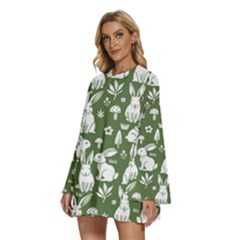 Round Neck Long Sleeve Bohemian Style Chiffon Mini Dress 