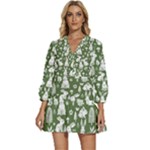 Easter bunny pattern V-Neck Placket Mini Dress