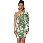 Easter bunny pattern Long Sleeve One Shoulder Mini Dress