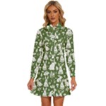 Easter bunny pattern Women s Long Sleeve Bow Deco Button Up Dress