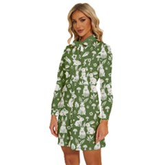 Women s Long Sleeve Bow Deco Button Up Dress 