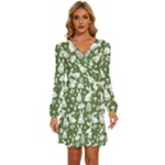 Easter bunny pattern Long Sleeve Waist Tie Ruffle Velvet Dress