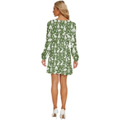 Long Sleeve Waist Tie Ruffle Velvet Dress 