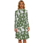 Easter bunny pattern Long Sleeve Shirt Collar A-Line Dress