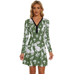 Long Sleeve Deep V Mini Dress  