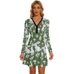 Easter bunny pattern Long Sleeve Deep V Mini Dress 
