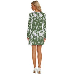 Long Sleeve Deep V Mini Dress  