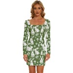 Easter bunny pattern Long Sleeve Square Neck Bodycon Velvet Dress