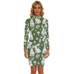 Easter bunny pattern Long Sleeve Shirt Collar Bodycon Dress