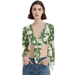 Easter bunny pattern Trumpet Sleeve Cropped Top from ArtsNow.com
