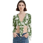 Easter bunny pattern Trumpet Sleeve Cropped Top
