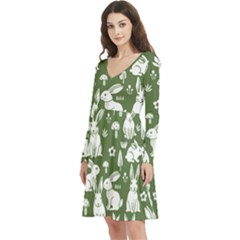 Long Sleeve V-neck skater dress with Pockets 