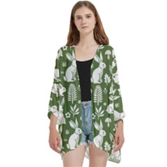 Open Front 3/4 Sleeve Batwing Chiffon Cardigan Kimono 