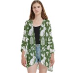 Easter bunny pattern Open Front 3/4 Sleeve Batwing Chiffon Cardigan Kimono