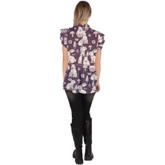 Ruffle Collar Short Sleeve Chiffon Top 