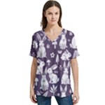 Easter bunny pattern V-Neck Split Shoulder Casual T-Shirt