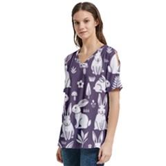 V-Neck Split Shoulder Casual T-Shirt 