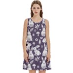 Easter bunny pattern Round Neck Sleeve Casual Dress With Pockets