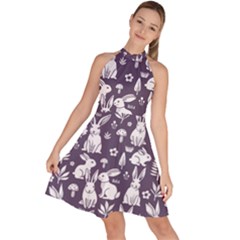 Sleeveless Halter Neck A-Line Dress 