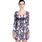 Easter bunny pattern Long Sleeve Velvet Bodycon Dress