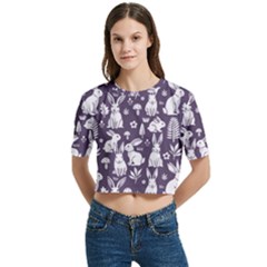 Women s Round Neck Short Sleeve Crop Top 