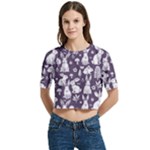 Easter bunny pattern Women s Round Neck Short Sleeve Crop Top