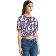 Women s Round Neck Short Sleeve Crop Top 