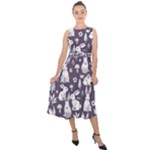 Easter bunny pattern Midi Tie-Back Chiffon Dress