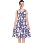 Easter bunny pattern V-Neck Midi Sleeveless Dress 