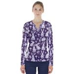 Easter bunny pattern V-Neck Long Sleeve Top