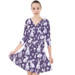 Easter bunny pattern Quarter Sleeve Front Wrap Dress