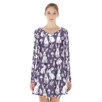 Easter bunny pattern Long Sleeve Velvet V-neck Dress