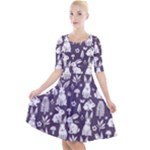 Easter bunny pattern Quarter Sleeve A-Line Dress With Pockets