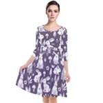 Easter bunny pattern Quarter Sleeve Waist Band Dress