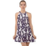 Easter bunny pattern Halter Tie Back Chiffon Dress
