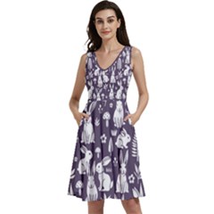 Sleeveless V-Neck Skater Dress with Pockets 