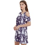 Easter bunny pattern Women s Cold Shoulder Round Neck Mini Dress
