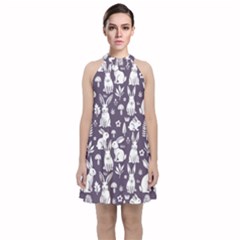 Velvet Halter Neckline Dress  