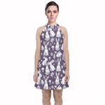 Easter bunny pattern Velvet Halter Neckline Dress 