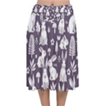 Easter bunny pattern Velvet Flared Midi Skirt