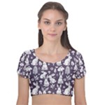 Easter bunny pattern Velvet Short Sleeve Crop Top 