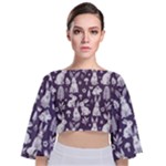 Easter bunny pattern Tie Back Butterfly Sleeve Chiffon Top