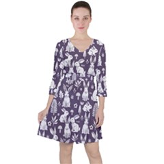 Quarter Sleeve Ruffle Waist Dress 