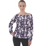 Easter bunny pattern Off Shoulder Long Sleeve Velour Top
