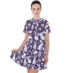 Easter bunny pattern Short Sleeve Shoulder Cut Out Dress 