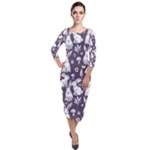 Easter bunny pattern Quarter Sleeve Midi Velour Bodycon Dress