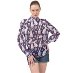 Easter bunny pattern High Neck Long Sleeve Chiffon Top