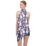 Easter bunny pattern Halter Asymmetric Satin Top