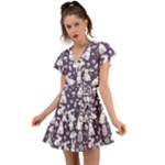 Easter bunny pattern Flutter Sleeve Wrap Dress